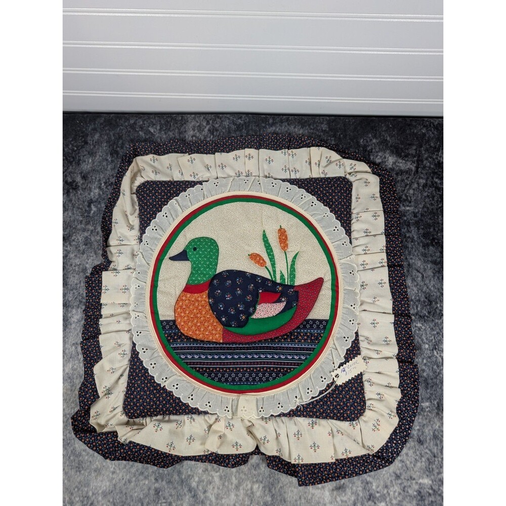 Vtg Hand Quilted 12" Duck Pillow Case Cottagecore Grannycore ShabbyChic